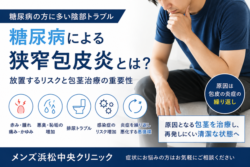 静岡県|糖尿病による狭窄包皮炎とは?放置するリスクと包茎治療の重要性|メンズ浜松中央クリニック